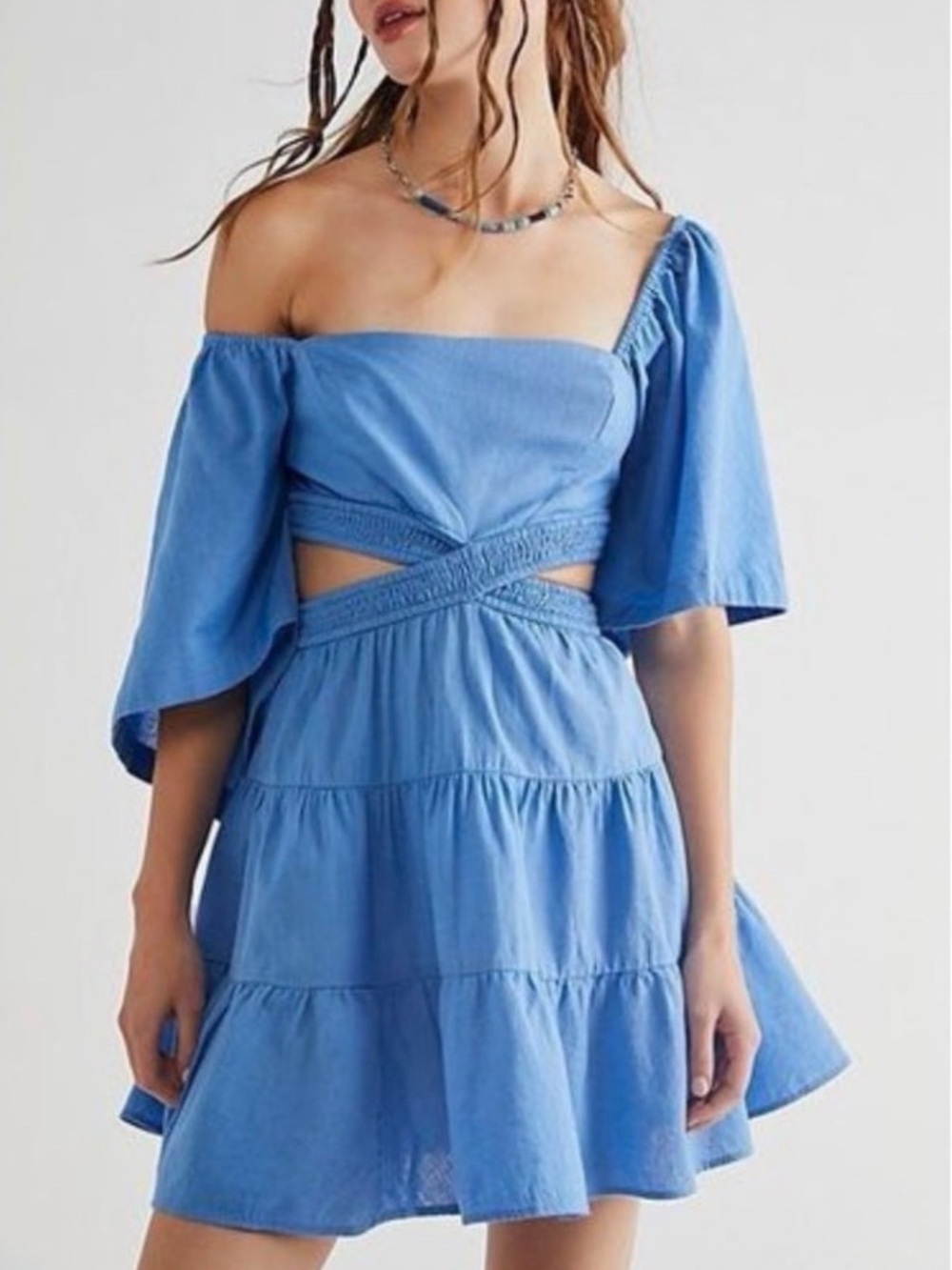 FREE PEOPLE Cross of Sunlight Cotton Linen Cutout Mini Dress
